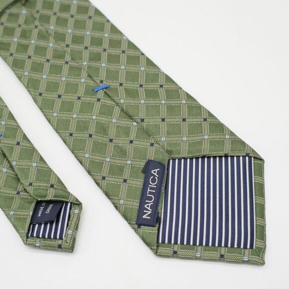 Nautica Green Woven Check Silk Tie‎ - Picture 6 of 7